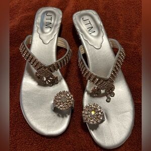 JTM gorgeous silver sandals with crystal embellishments.